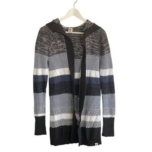 Roxy Hooded Striped Cardigan Sweater Size Medium Blue Black White Stripes